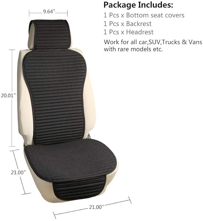 Suninbox Car Seat Covers,Cloth Cars Seat Covers,Universal Fabric Car Seat Covers,Front Seats Only Air Bag Compatible,Cooling Car Seat Protector,Buckwheat Hull Breathable Comfortable Ventilated,Black