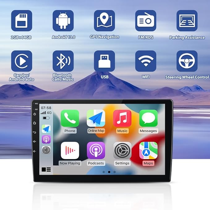 Android 13 [2GB+64GB] Car Stereo for Dodge RAM 1500/2500/3500 2002-2005，Car Radio with Touchscreen Support Wireless Carplay/Android Auto/Mirror Link/WiFi/Bluetooth/SWC/Backup Camera