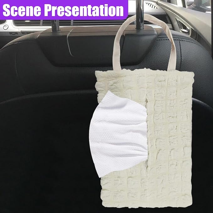 Car Tissue Holder, Soft Cute Auto Tissue Box Cover, Hanging Decorative Car Backseat Napkin Storage Bag, Universal Vehicle Interior Paper Organizer Accessories for Headrest(White)