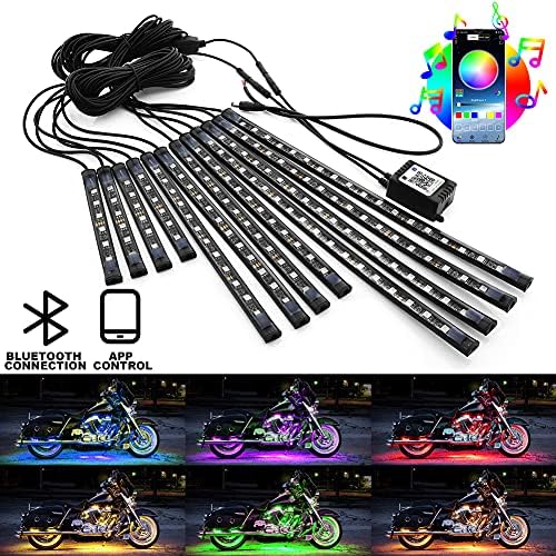 12pcs Motorcycle LED Underglow Kits,16 Million Colors A PP Control RGB Motorcycle LED Lights Sync to Music Waterproof DC12V.