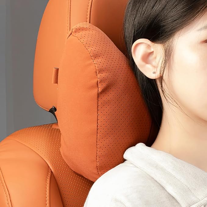 Car Neck Pillow Set for Honda Civic Si 2017 2018 2019 2020 2021 2022 2023 2024 2025, Leather Car Headrest Lumbar Support Waist Backrest Head Support Cushion,Brown