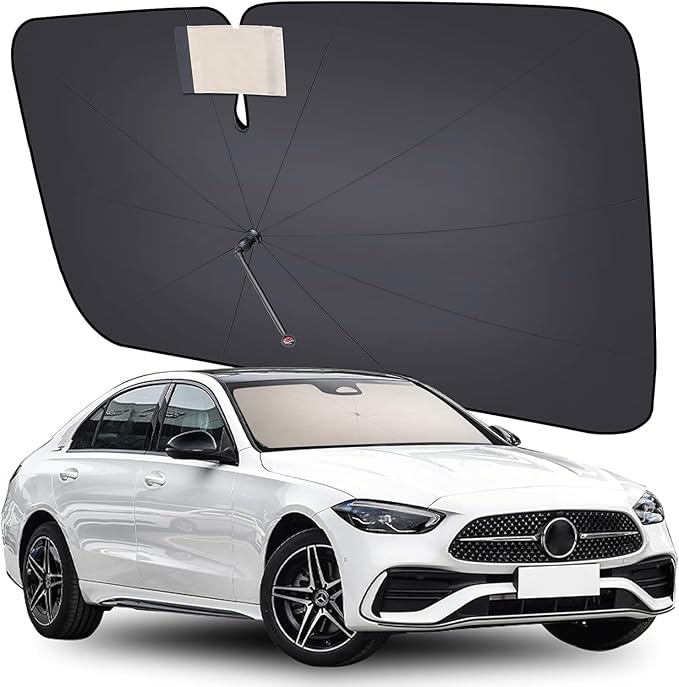 [2025 Upgrade] Coverado Windshield Sun Shade, UPF80+ Sunshade for Car Windshield Blocks Heat & UV Rays, Thickened Vinyl Coating Keep Cool Protect Interior, M 57”x32” for Sedans/SUVs