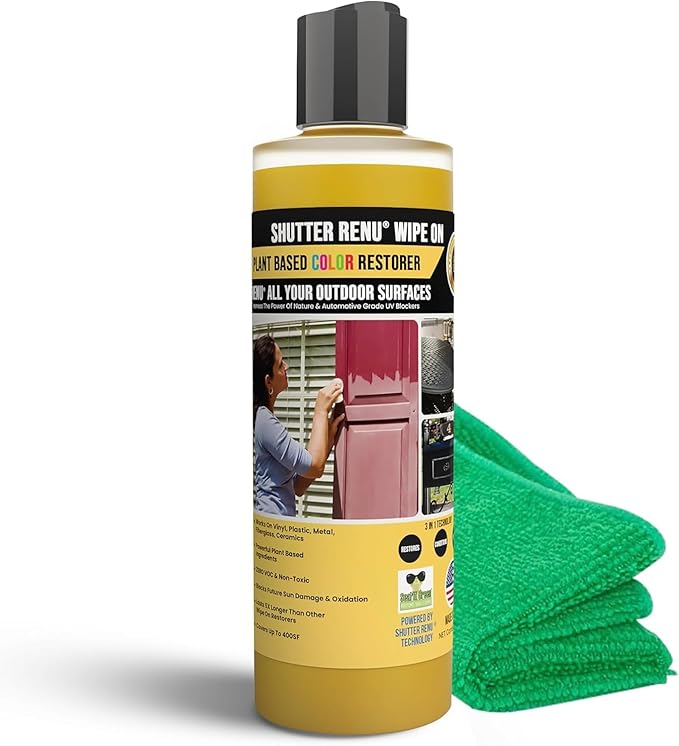 Wipe On | Advanced Color Restorer & Protectant for Faded Shutters | Plastic Car Trim | Patio Furniture & Outdoor Surfaces | Rejuvenate & Restore Vibrant Color to Weathered Items Easily