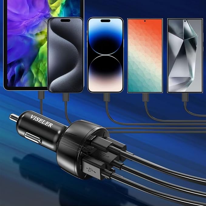 USB C Car Charger Adapter, PD 3.0 Charger, 5 USB QC 3.0 Car Phone Chager Fast Charging for iPhone 17, Galaxy S24 and Other USB Device. (2Pack)