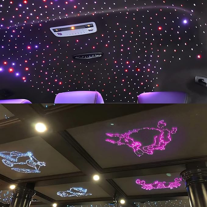 AKEPO Car Home Small Size 32W Dual-Port Different Color Music Activated Fiber Optic Lights, 600pcs of 0.03in 9.8ft Optical Fibers+RGBW Sound Activated Fiber Optic Star Headliner Ceiling Light Kit