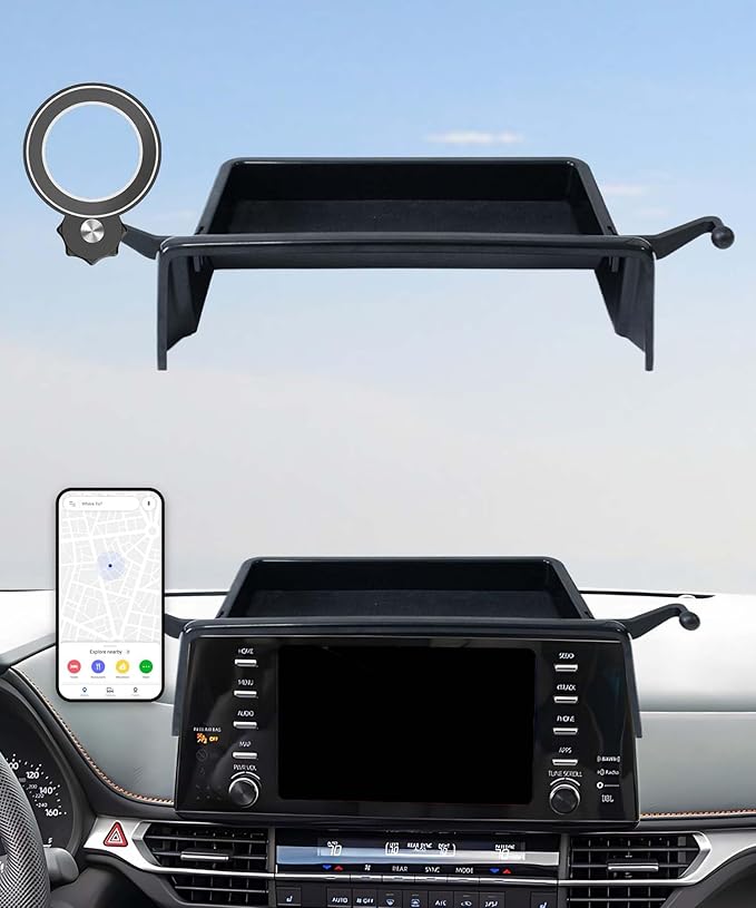 Car Phone Holder for Toyota Sienna 2021-2024 Accessories Apply to 9 Inch Screen Fixed Clip Magnetic Cell Phone Mount Hands-Free 360 Degree Rotation with Dashboard Storage Tray