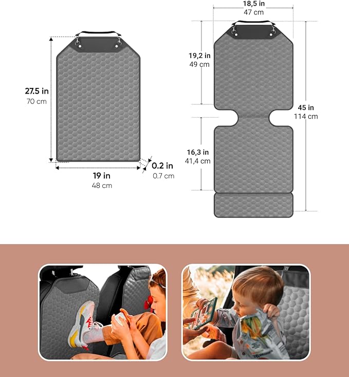 Owleys Set Seat Back Organizer & Car Seat Protector Hexy Waterproof & Non-Slip Protector for Child Car Cushion for Leather and Fabric Seats (Gray Set 2)