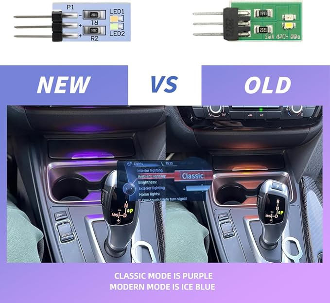 NJSBYL 1X Interior Cup Holder Ambient Lighting Circuit Board for B-MW 2 3 4 Series X1 X2 I3 M2 M3 M4 Pre-LCI Center Console Storage Tray Dash Trim Lamp LED Blue-Purple Replacement