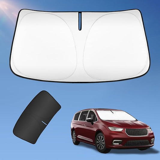 Sun Shade Sunshade for Chrysler Pacifica Minivan 2017-2024 2025 2026 Windshield Cover, 2-Layers Sun Shield 240T Silver Coating Sun Visor Foldable Window Shade Blocks UV Rays Car Accessories