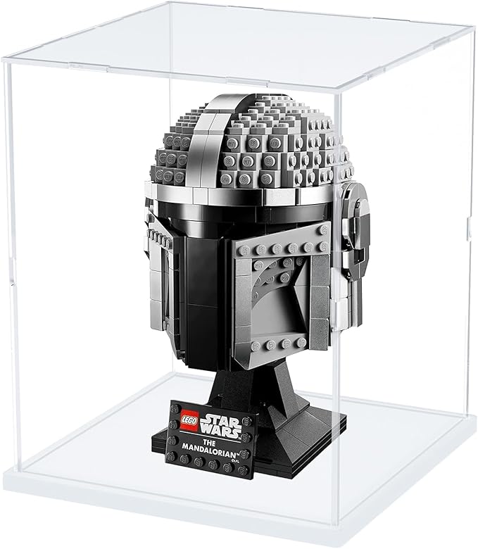 Choowin Acrylic Display Case for Lego Star Wars Helmet Mandalorian Darth Vader Helmet for Lego R2D2 Thickened Clear Acrylic Display Cases for Collectibles Assemble Dustproof Display Box(White Base)