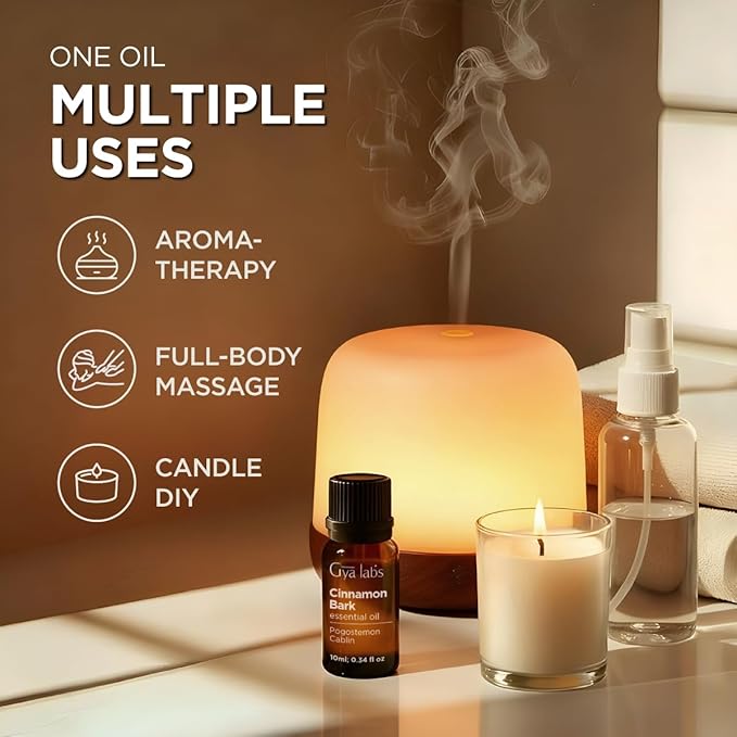 100% Pure Cinnamon Bark Essential Oil - 0.34 Fl Oz - Cinnamon Oil for Hair, Skin, Diffuser, Aromatherapy & DIY Candle Making Scent