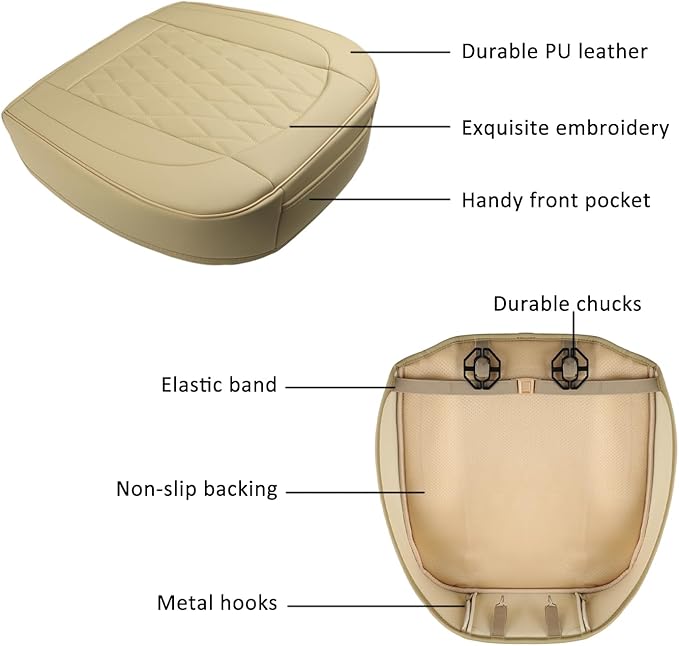 GIANT PANDA Bottom Seat Cover for Trucks&SUV, Front PU Leather Driver Seat Protector Fit for Chevy,Ram,Toyota,GMC,Ford F150 F-Series (Beige-2PCS)
