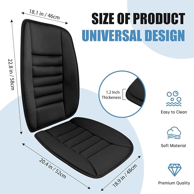 Car Seat Cushion, Memory Foam Cushion for Car Seat, Lumbar Support Pillow, Seat Cushion for Full Back and Seat, Ideal for Car Seat Driver, Office Chair, Wheelchair and Back Pain Relief (Black)