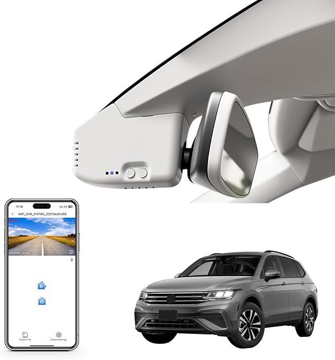 4K Dash Cam Custom fit for Volkswagen Tiguan 2018-2024 Gen2 AD/BW (Model B Gray), Integrated OEM Look, UHD 2160P Video, App & WiFi, Loop Recording, Easy to Install, GPS, 64GB Card