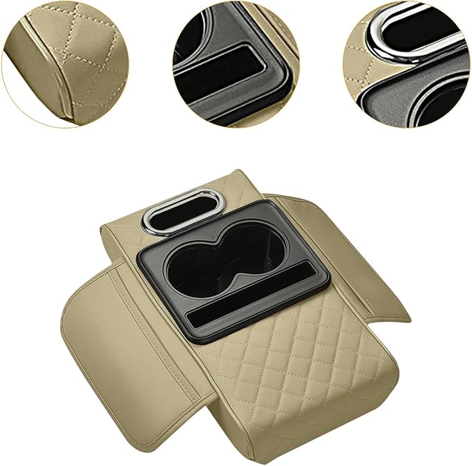 Car Center Console Pad Armrest Cushion Pad Anti Slip Car Decoration with Cup Holder Tissue Box Slot for Car SUV, Style B
