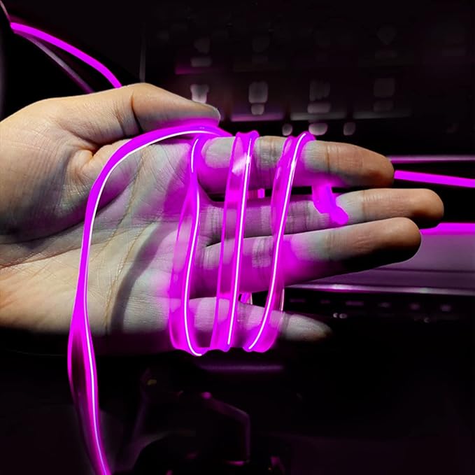 EL Wire LED Strip Lights, USB Auto Neon Light Strip with Sewing Edge, 16FT Electroluminescent Car Ambient Lighting Kit with Fuse Protection, Car Decoration Accessory (Purple/16FT)