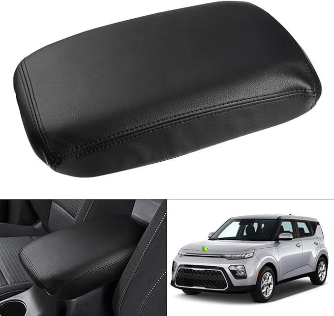 Karltys for Kia Soul Center Console Cover 2020-2024 2025, Leather Middle Console Cover for Kia Soul Accessories Waterproof Armrest Seat Box Cover Elbow Cushion Pad Protector Anti-Scratch