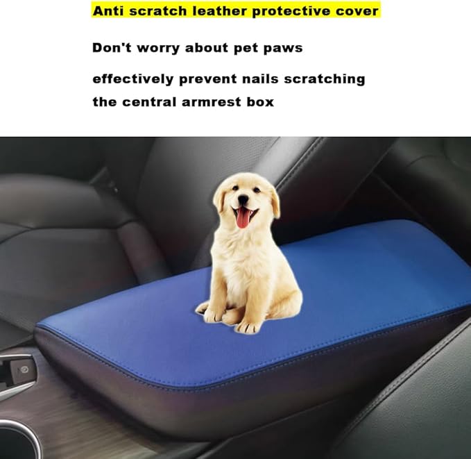 Blazeray Car Center Console Armrest Cover for Toyota Camry 2018-2023 Interior Accessories Leather Anti-Scratch Elbow Arm Rest Cover Cushion Pad Protector Saver (Black with Blue Leather)