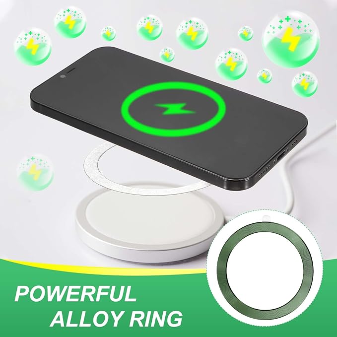 PATIKIL Universal CD Stripe Magnetic Adapter Ring, 4 Pcs Ultra-Thin Sticker Ring Adhesive Nickel-Iron Alloy for Phone Cases Holder Wireless Charging Car Mount Kit, Green