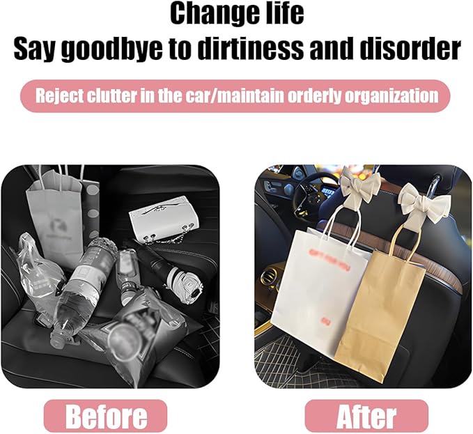 Car Headrest Hooks, 2PCS Cute Bow Vehicle Back Seat Hanger for Purses Bags, Automotive Interior Backseat Storage Hanging Organizer Decor Accessories, Universal for SUV, Sedan, Truck (White)