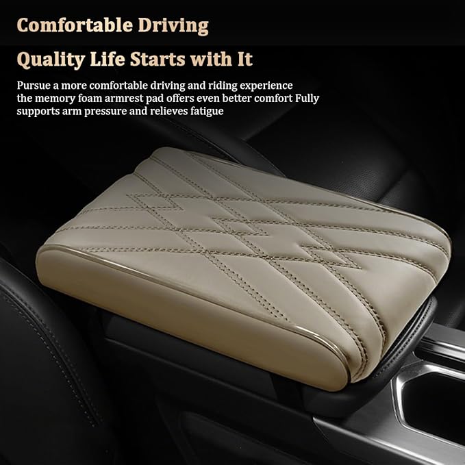 Car Center Console Cover, Memory Foam Vehicle Arm Rest Seat Box Cushion Pad, Scratch & Wear Resistant Automotive Middle Console Protector, Universal for SUV Automobile Truck (Beige)