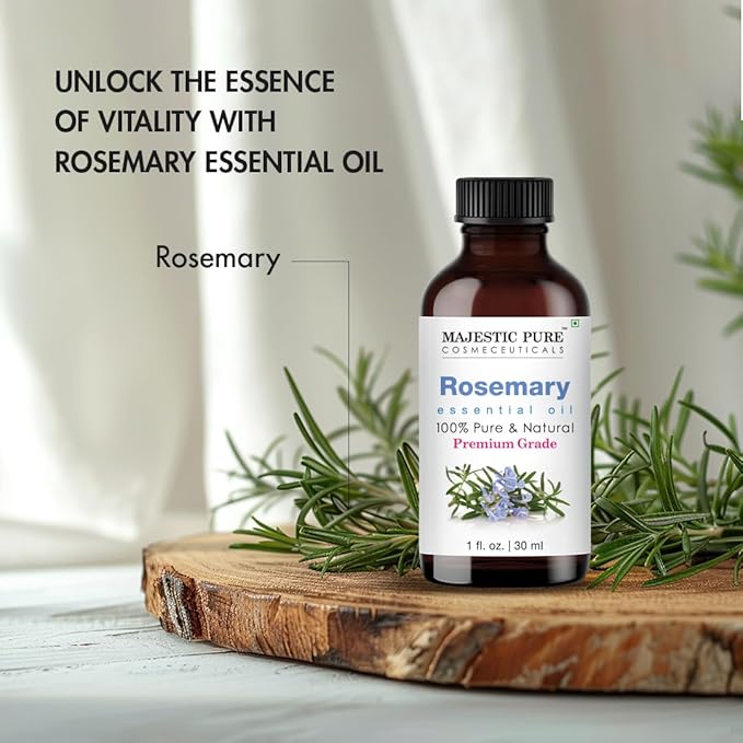 Majestic Pure Essential Oil with Glass Dropper - 100% Pure and Natural - Essential Oils for Diffuser, Aromatherapy, Soap and Candle Making, Rosemary Essential Oil, Rosemary Oil, 1 Fl Oz