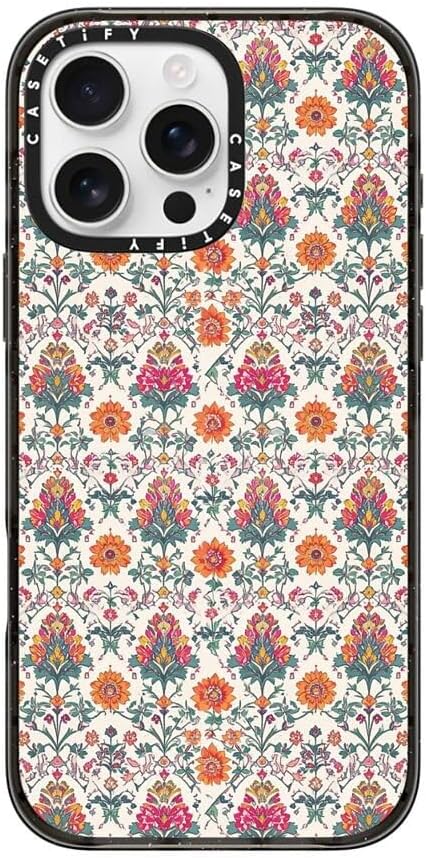 CASETiFY Impact iPhone 16 Pro Max Case [Slim/Compatible with Magsafe / 8.2 ft. 4X Military Grade Drop Protection] - Persian Floral - Orange - Clear Black