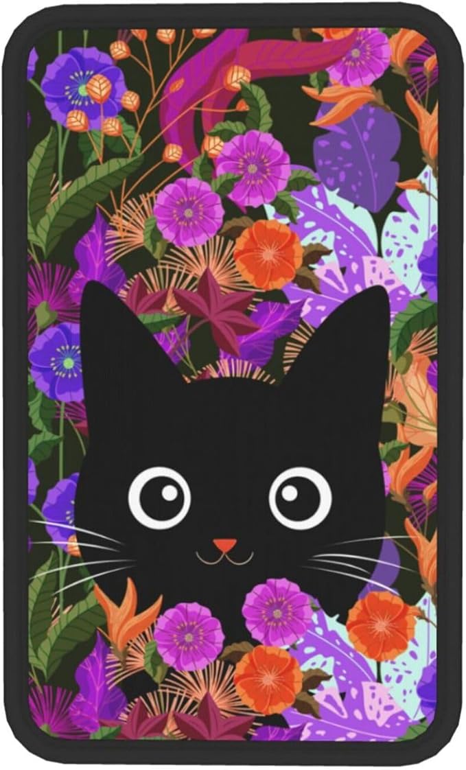 Universal Car Center Console Cushion Pad, Purple Flowers Black Cat Soft Waterproof Car Center Console Cover Auto Armrest Seat Box Cover Protector for Most Vehicle SUV Truck Car