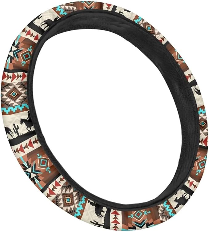 SEANATIVE Western Aztec Horse Universal Steering Wheel Cover, Silicone, 15 inches, Non-Slip, Soft, Easy to Disassemble