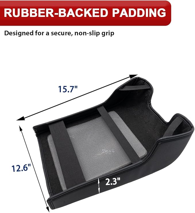 KBH Center Console Armrest Cover for Ford F250 F350 F450 F550 2011-2016, Auto Arm Rest Box Cushion Pad, PU Leather Trim, Anti-Scratch, Black-red Stitch (Fits Bucket Seat Console Only)
