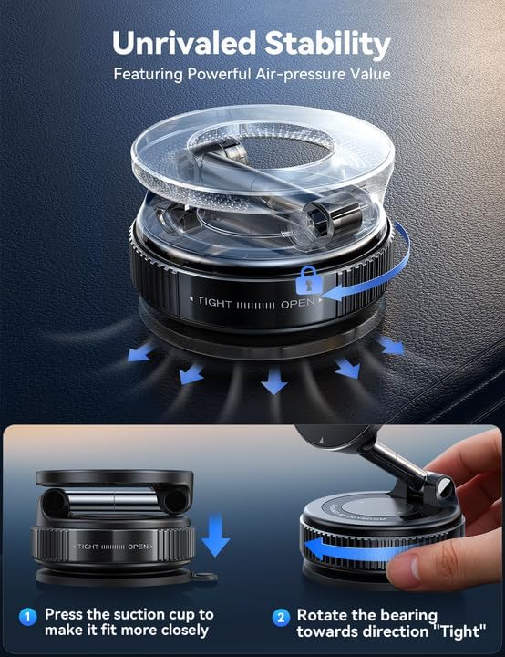 JOYROOM Vacuum Magnetic Phone Holder for Car, Strongest Suction Cup Phone Mount, 360° Adjustable Magsafe Car Mount, Foldable Car Phone Holder for iPhone 17 Pro Max 16 15 14 13 12 Plus/Android