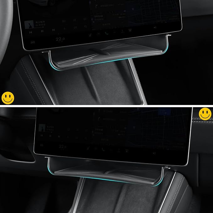 Under Screen Storage Compatible with 2025 2026 New Tesla Model Y Juniper & Model 3 Highland Center Console Organizer Tray Hidden Compartment Hanging Box Interior Accessories - ABS, Black