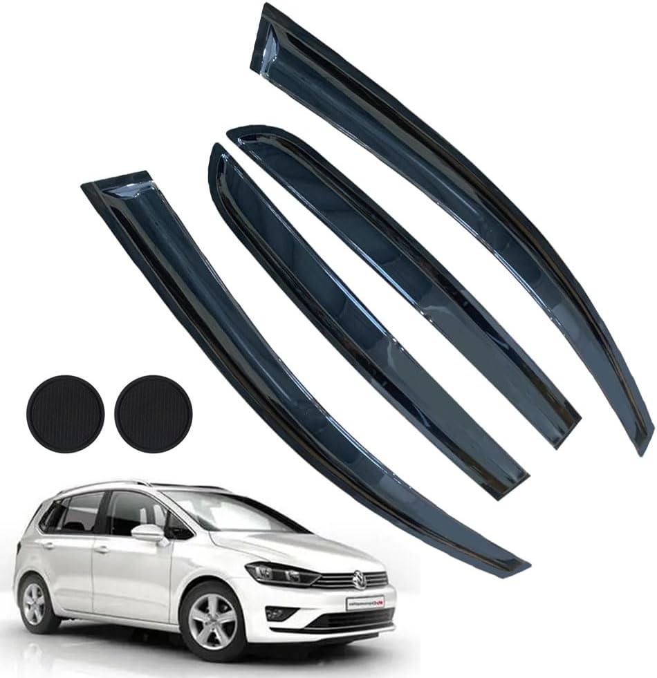 Rain Guards for Volkswagen Golf MK6 Hatchback 2010-2014, Tape-on Side Window Deflectors for Volkswagen Golf, Window Visors for Volkswagen Cars, Car Accessories 4 Rain Guards ＆ 2 Car Coasters