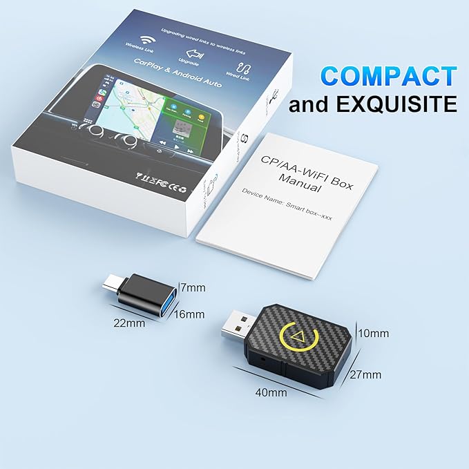 Mini Wireless CarPlay & Android Auto Adapter - Stable Fast Connection for iPhone/Android - Convert Factory Wired to Wireless for Cars 2016+