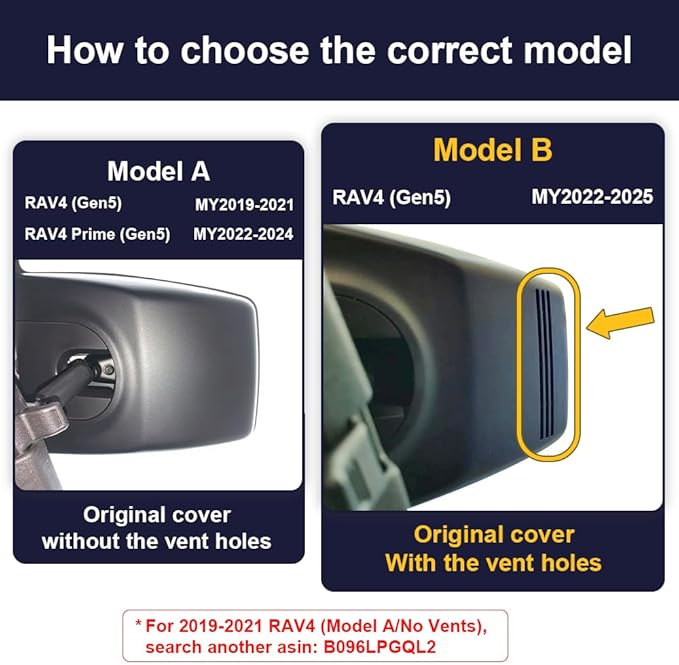 Fitcamx Front 4K+Rear 1080P Dash Cam Adapts for Toyota RAV4 2022-2025 (Model B/with Vents on Cover), Integrated OEM Look, WiFi & APP, Dual HD Video, Loop Recording, G-Sensor, Easy to Use, 128GB Card