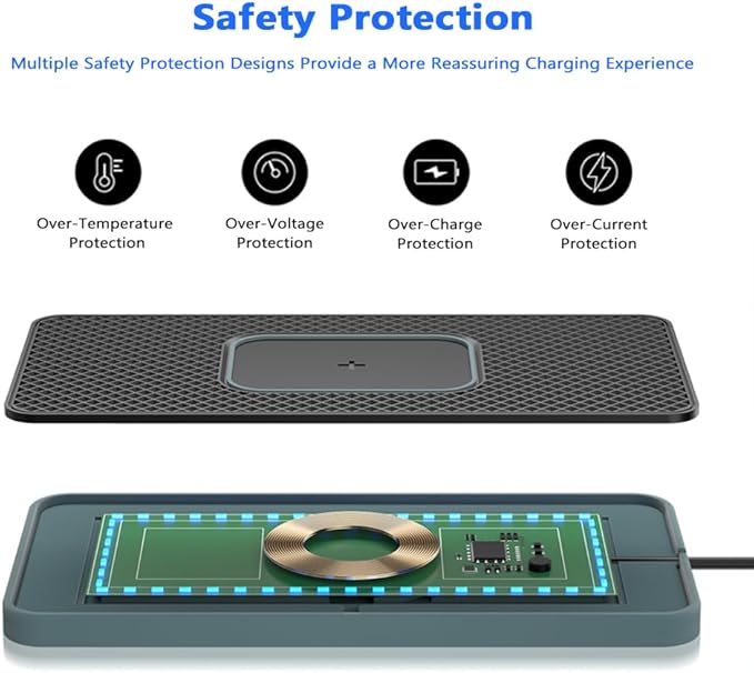Cordless Car Charging Pad for GMC Sierra HD 2013 2014 2015 2016 2017, 5W/7.5W/10W/15W/20W Charging, Trim-to-Fit Non-Slip Phone Charging Mat with 8 Ambient Light Modes, 100cm Cable,A USB