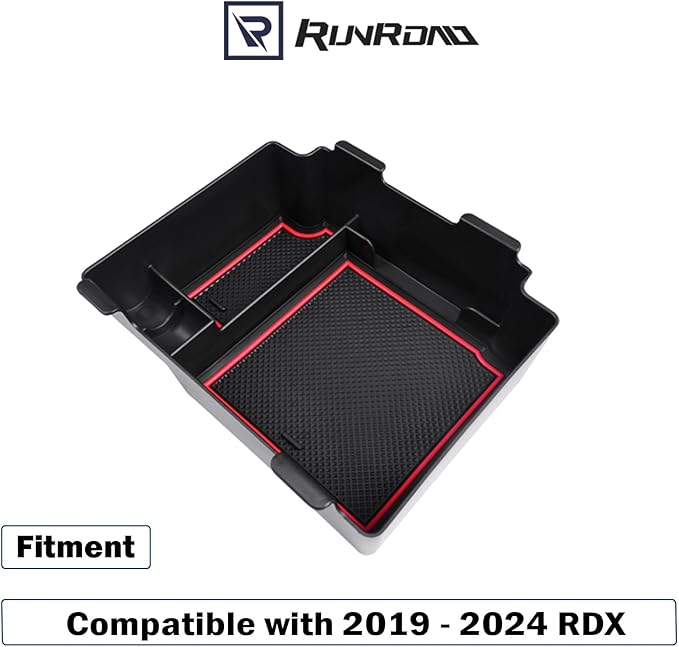 RUNROAD Center Console Upgraded Organizer Compatible with Acura RDX 2019 2020 2021 2022 2023 2024 Accessories, Armrest Storage Box Insert Card Container ABS Coin Holder Console Tray, Red