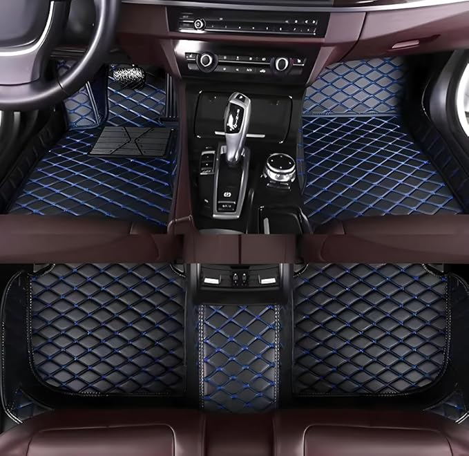 Customize Car Floor Mats for 99% Sedan SUV Sports Car All Weather Leather Full Coverage Waterproof Non-Slip Vehicle Lining Pads (Black Blue)