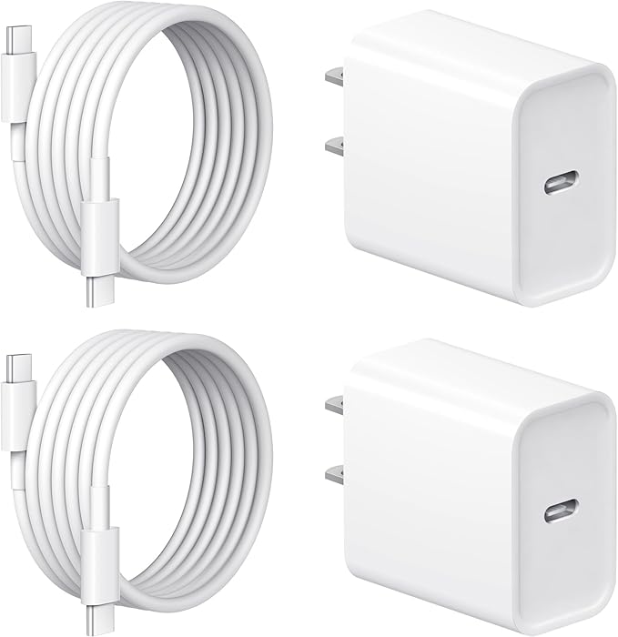 iPhone 17 16 15 Charger Fast Charging 2+2Pack 20W USB C Wall Charger with 6FT Fast Charging Cable Compatible with iPhone 17/17 Air/17 Pro/17 Pro Max/iPhone 16/15 Series, iPad Pro/AirPods