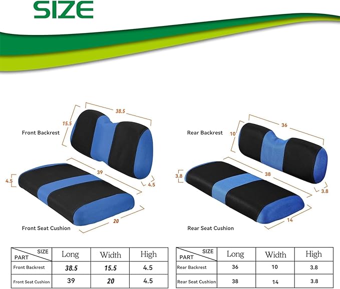 Golf Cart Front with Back Seat Cover Set for Club Car Precedent 4 Passenger Models Bench Seat Covers Kit Breathable Washable Polyester Mesh Cloth Blue