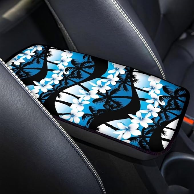 Coldinair Palm Tree Car Center Console Pad Ocean Wave Plumeria Soft Armrest Protector Cover Universal Fit for Most Vehicle,SUV,Truck,Car Interior Accessories Decor