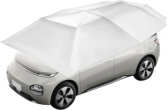 Semi-Automatic Car Tent, 3.78×7.2FT Portable Cars Umbrella Vehicles Tent Blocking UV Rays Car Roof Cover Cars Awning with Carrying Bag Sun Shades for Vehicles Roof Protection (Silver Gray)