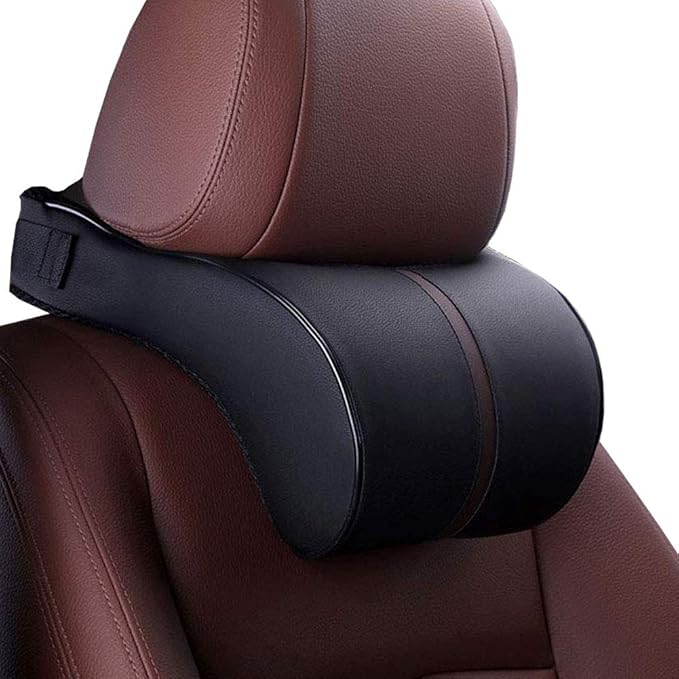 Car Seat Neck Support Pillow,PU Soft Leather + Memory Foam,Head Support Pillow Cushion Pad for Driving Headrest Relax,with Adjustable Strap
