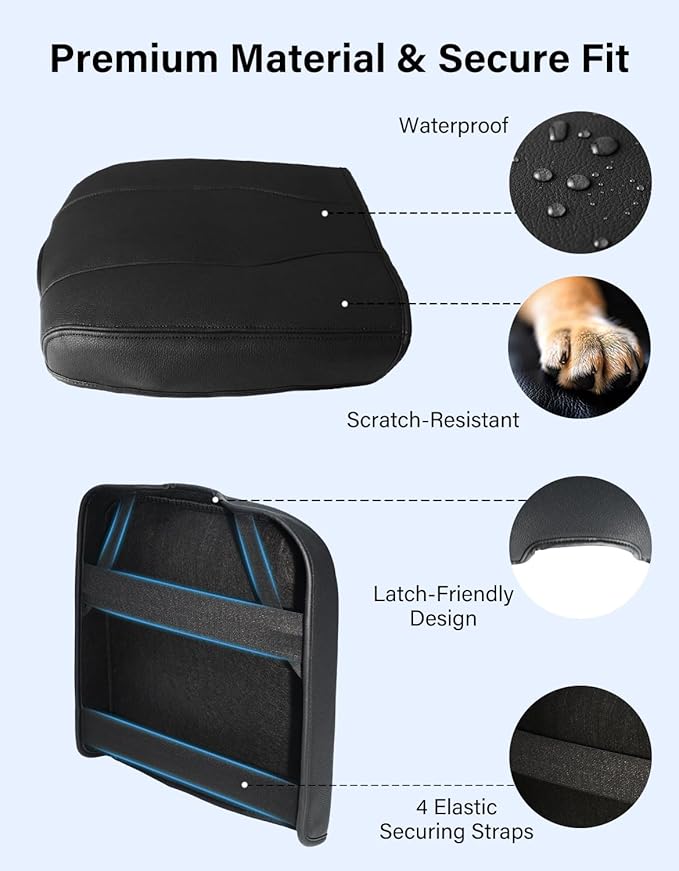 Center Console Armrest Cover for Chevy Chevrolet Silverado 1500/GMC Sierra 2019-2026, Tahoe/Suburban/Yukon 2021-2026, PU Leather Middle Console Lid Protector Cushion Thick Pad Black(Bucket Seat)