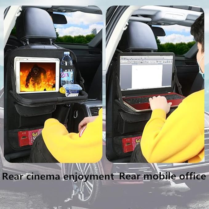 Tumecos Car Seat Back Organizer, 2 Pack Back Seat Organizers and Storage with Touch Screen Tablet Holder, Kick Mats, Back Seat Protector (black)