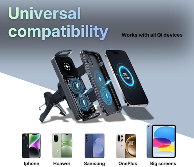 Wireless Car Charger Mount, Auto-Clamping Phone Holder with Fast Charging – Wireless Cell Phone Charging Car Mount for iPhone & Android (Air Vent Mount)