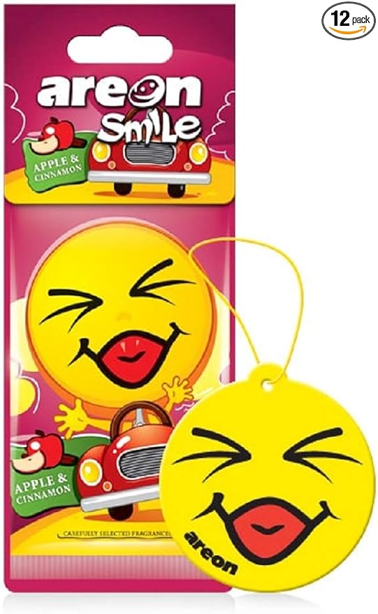 AREON ASD24 Air freshener Hanging Apple and Cinnamon Scent, Best Odor Eliminator, Odd Gifts, Paper Hanging Ornaments, Long Lasting Scent for Car or Home -12 Pack