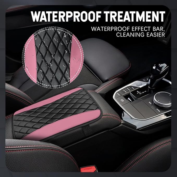 Car Center Console Cushion Pad, Car Armrest Cover, Universal Leather Waterproof Armrest Seat Box Cover, Car Interior Decor Accessories Comfortable Auto Armrest Cover Protector for Cars (Pink)