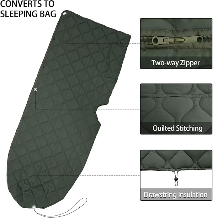 Poncho Liner Hoodie with Pocket Insulated Military Sleeping Bag Waterproof for Outdoor Camping Travel Survival Hunting Car Emergency