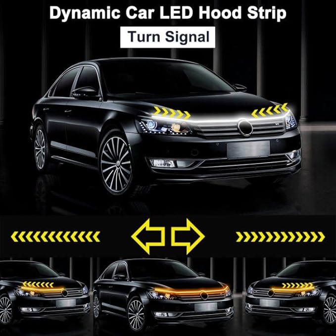 Flexible 59 Inch LED Strip Lights - Waterproof Car Hood Daytime Running Light Strip with Turn Signal for Trucks, Cars (White)